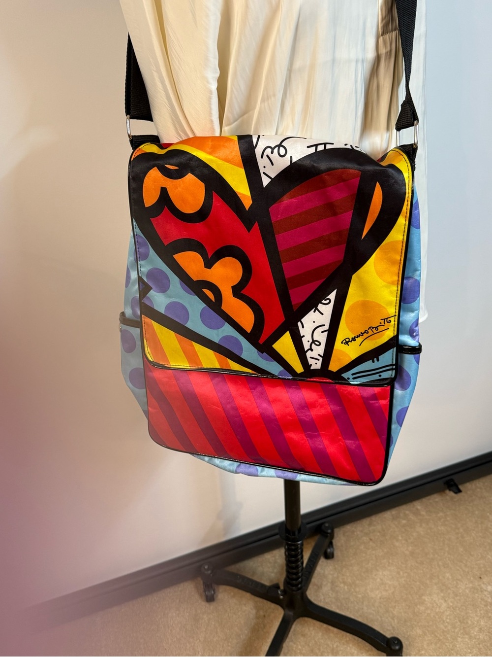 Romero Britto Inspired Multicolor Heart Crossbody Messenger Bag